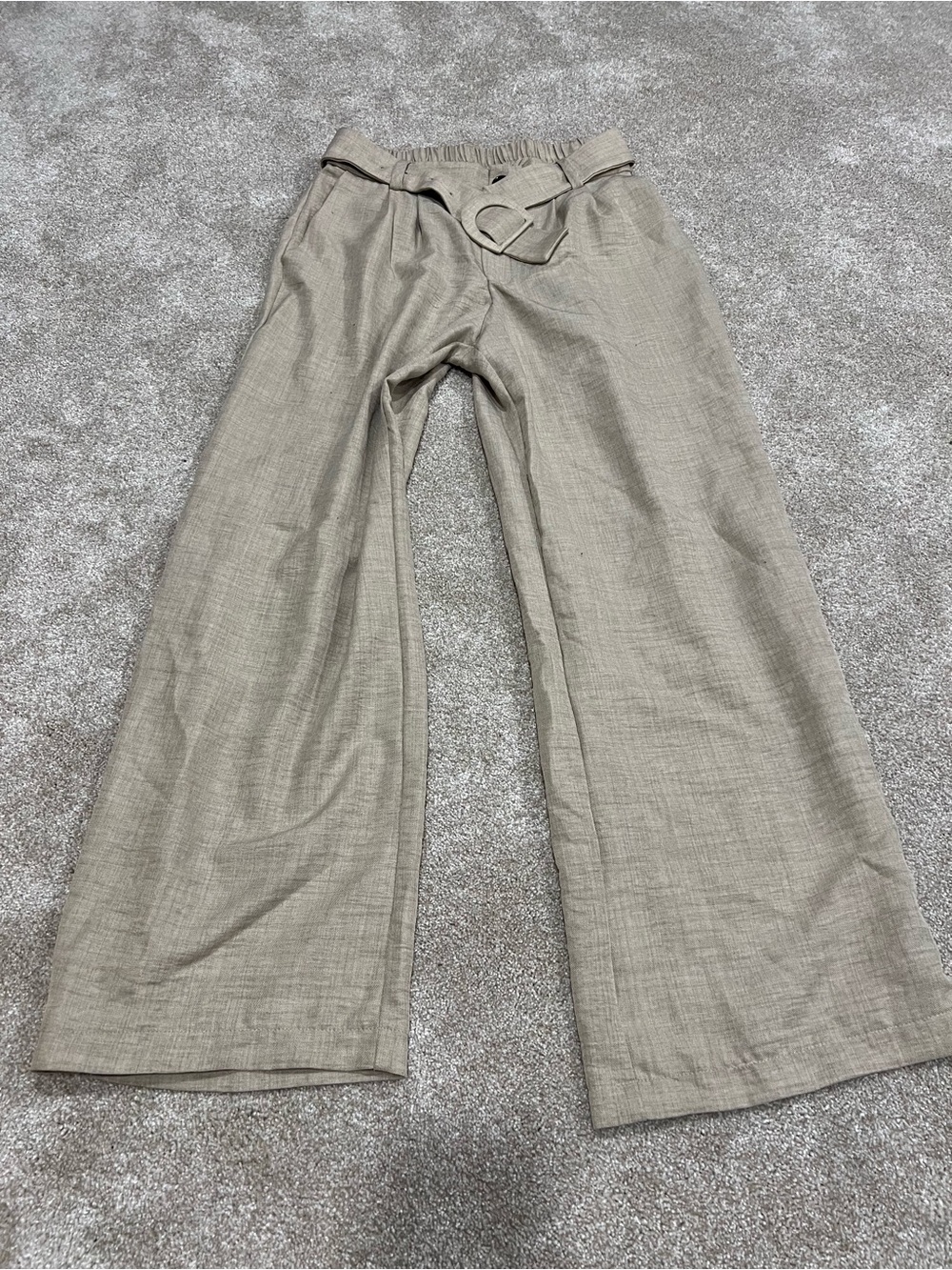 Monteau Beige Wide-Leg Belted Pants